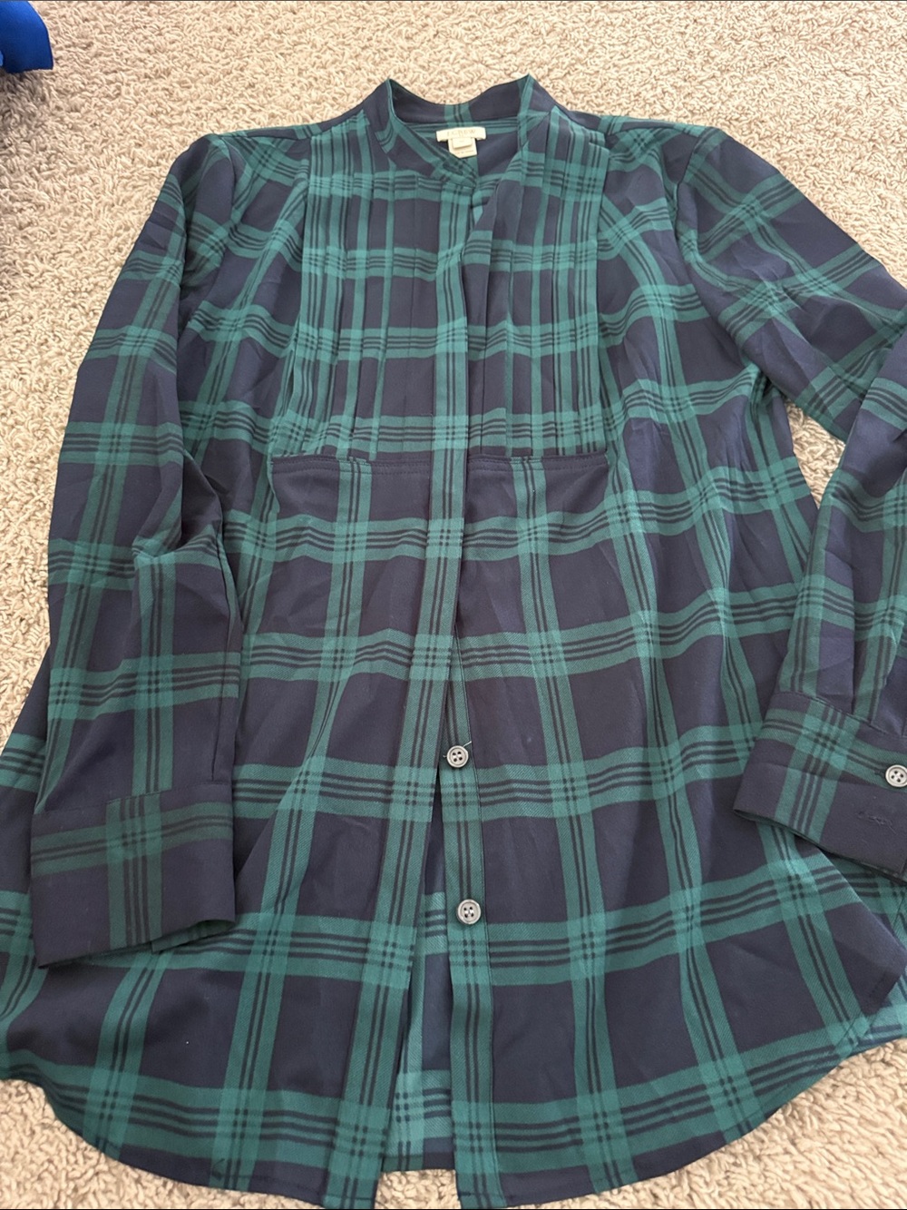 J. Crew Green and Navy Plaid Button-Up Blouse